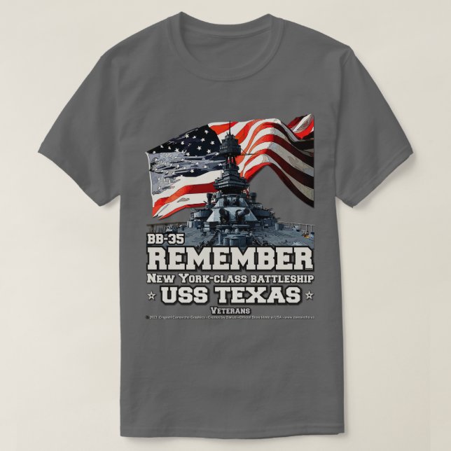 T-shirt San Jacinto USS TEXAS US BB35 Battleship (Design devant)