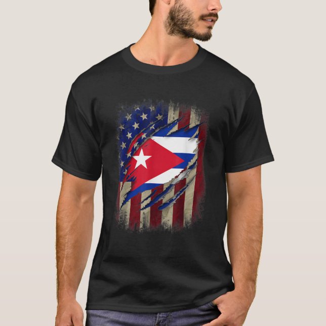 T-shirt Sang cubain à l'intérieur d'American Cuba Drapeau  (Devant)