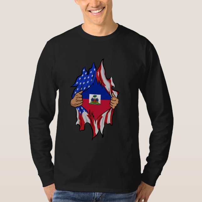 T-shirt Sang haïtien en moi Fière Haïti Drapeau (Devant)