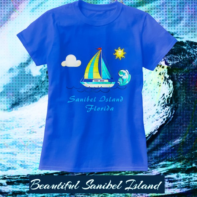 T-shirt Sanibel Island FL Sailboat et Sun (Sanibel Island Sailing Vacation Shirt - available with color choices)