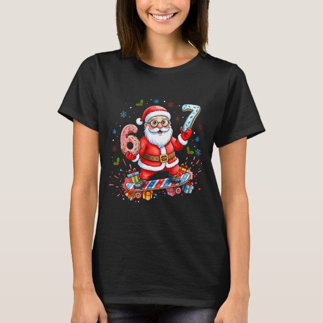 T-shirt Santa 67 Meme Donut Skateboard Merry Christmas Boy (Devant)