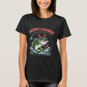 T-shirt Santa à vélo poisson d'eau douce Noël pêche drôle