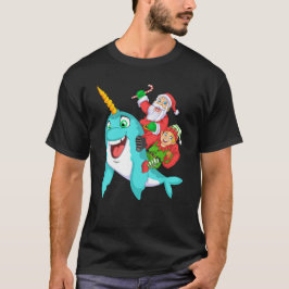 T-shirt santa and elf riding narwhal