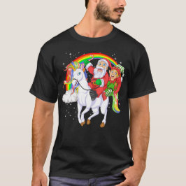 T-shirt santa and elf riding unicorn