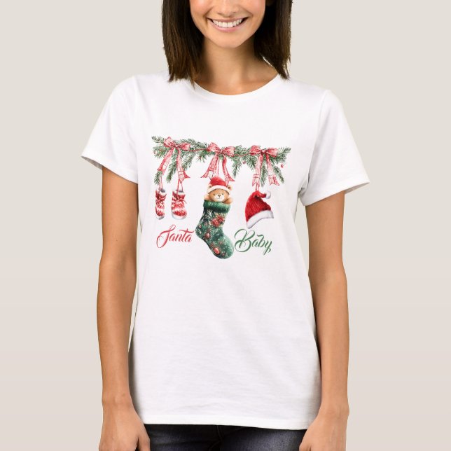 T-shirt Santa Baby Christmas Baby Shower (Devant)