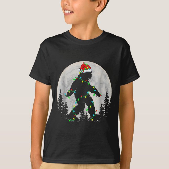 T-shirt Santa Bigfoot Christmas Tree Xmas Lights Funny Sas (Devant)
