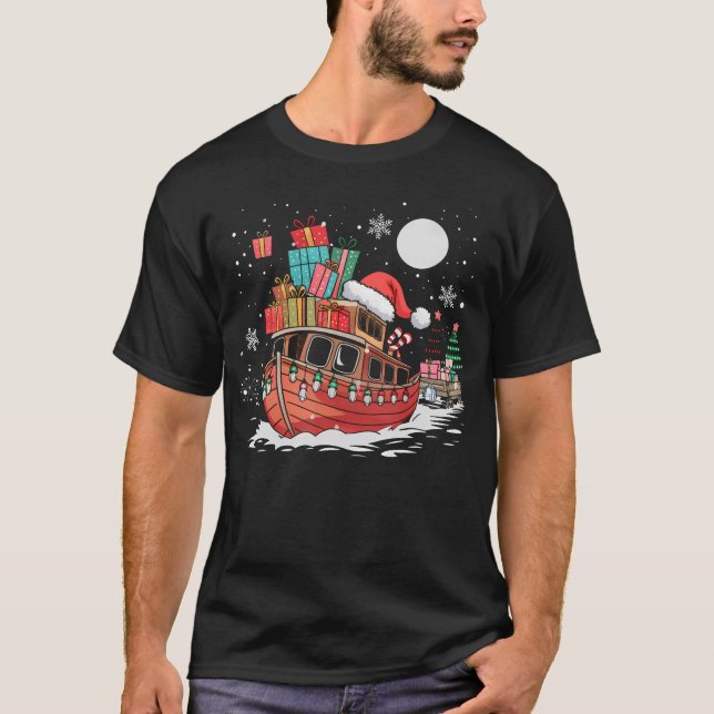 T-shirt Santa Boat Lights Christmas Driving Xmas Boys Kids (Devant)