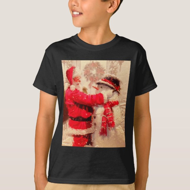 T-shirt Santa Claus And Snowman In Snowfall  (Devant)