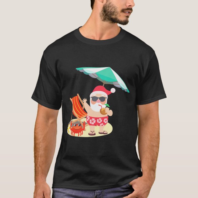 T-shirt Santa Claus Beach Drôle Noël Été En Juillet (Devant)