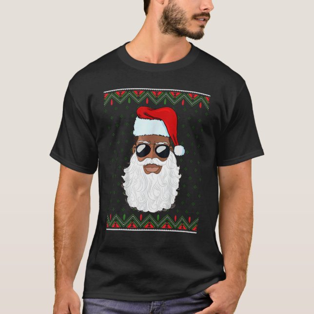 T-shirt Santa Claus Black Xmas Santa Afro African American (Devant)