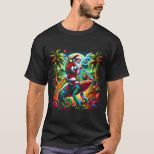 T-shirt Santa Claus chevauchant un caméléon coloré