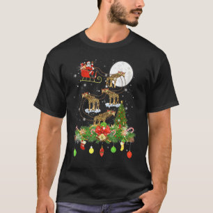 T-shirt Santa Claus équitation Giraffe Reindeer Sleigh Xma