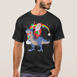 T-shirt santa claus équitation trex dinosaur noël