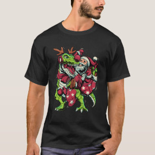 T-shirt Santa Claus équitation Trex Reindeer Dinosaur Xmas