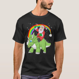 T-shirt santa claus équitation triceratops noël
