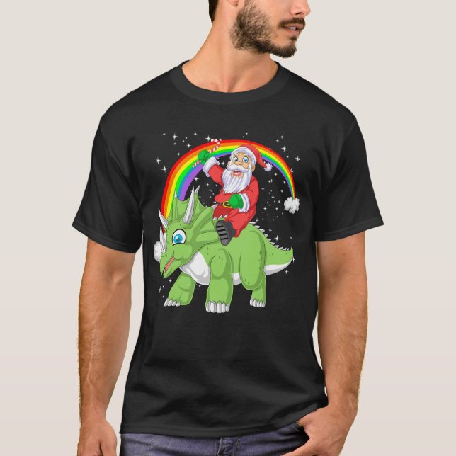 T-shirt santa claus équitation triceratops noël (Devant)