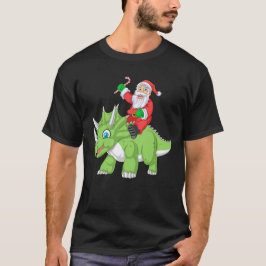 T-shirt santa claus équitation triceratops noël