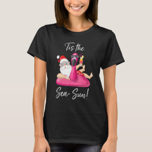 T-shirt Santa Claus Flamant rose Float Tis The Sea Sun Chr