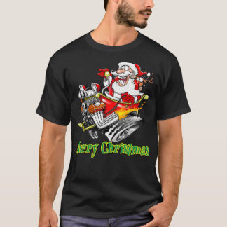T-shirt Santa Claus Hot Rod Sleigh Merry Christmas