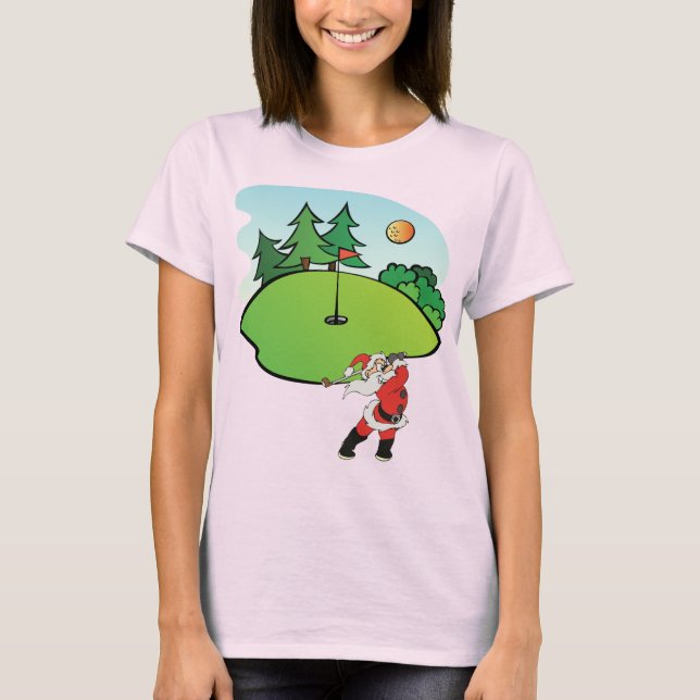 T-shirt Santa Claus jouant au golf sur le 9ème trou (Devant)