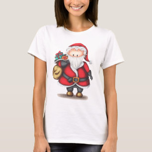 T-shirt Santa Claus mignon avec sac de cadeaux illustrés