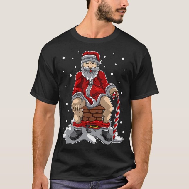 T-shirt Santa Claus Poops In The Chimney  Christmas Retali (Devant)