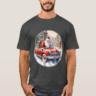 T-shirt Santa Claus rides in a convertible car retro frien