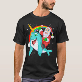 T-shirt santa claus riding narwhal christmas