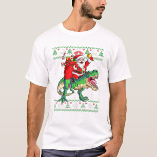 T-shirt Santa Claus Riding T Rex Christmas Boys Girls Kids