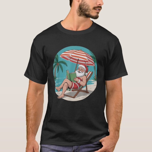 T-shirt Santa Claus Se Détendre Sur La Plage Lecture Livre (Devant)