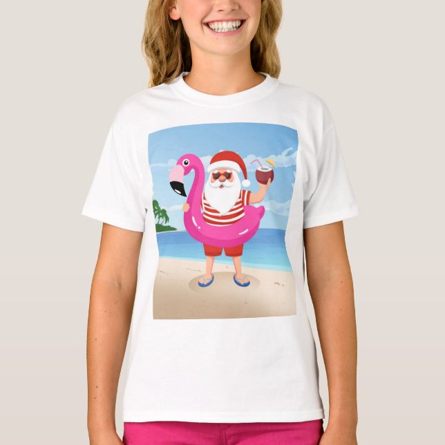 T-shirt Santa Claus with flamingo (Devant)