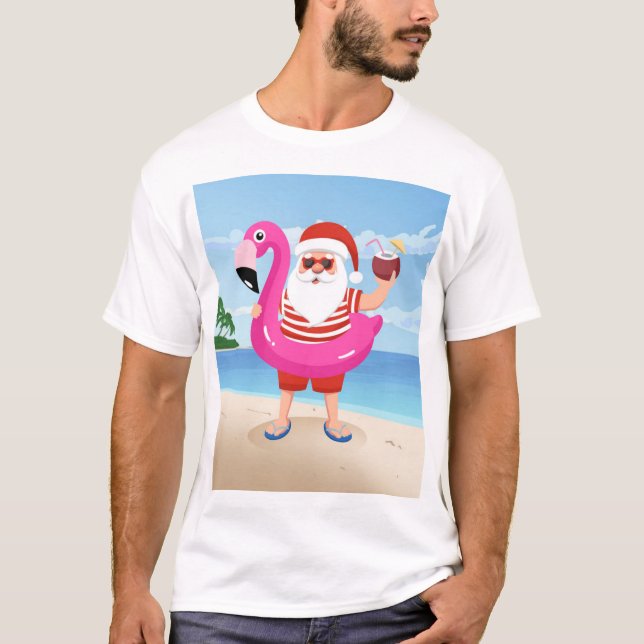 T-shirt Santa Claus with flamingo (Devant)