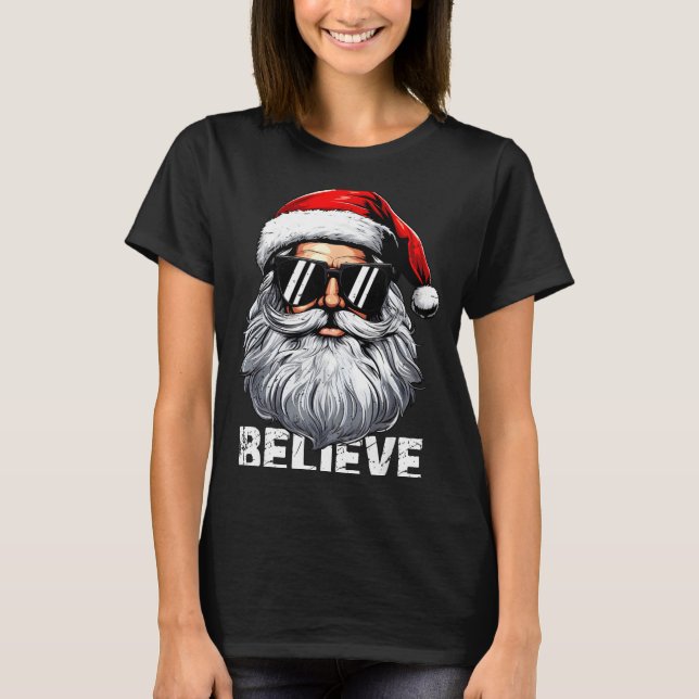 T-shirt Santa Face Sungles Believe Christmas Shirts For Bo (Devant)
