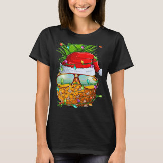 T-shirt Santa Fat Pineapple Glasses Xmas Lights Pineapple 