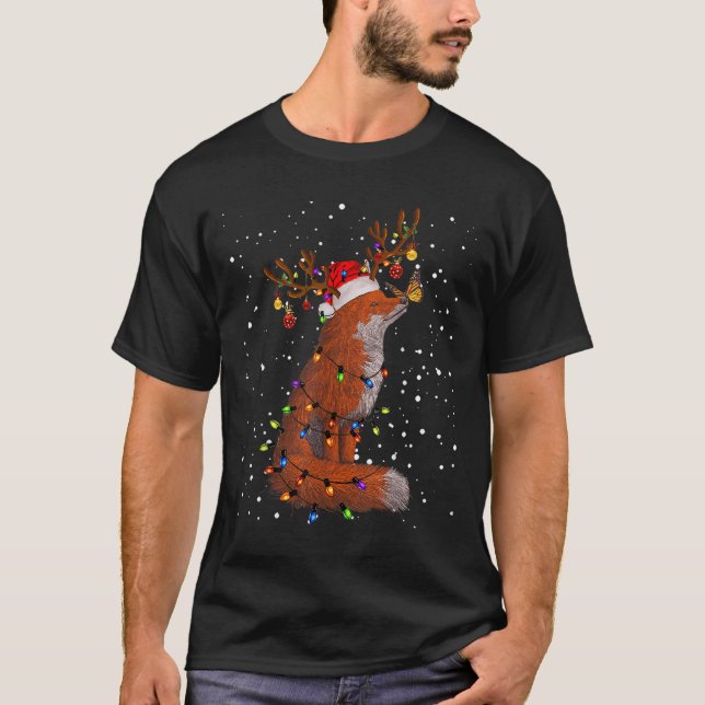 T-shirt Santa Fox Tangled Up In Christmas Tree Lights Foxe (Devant)
