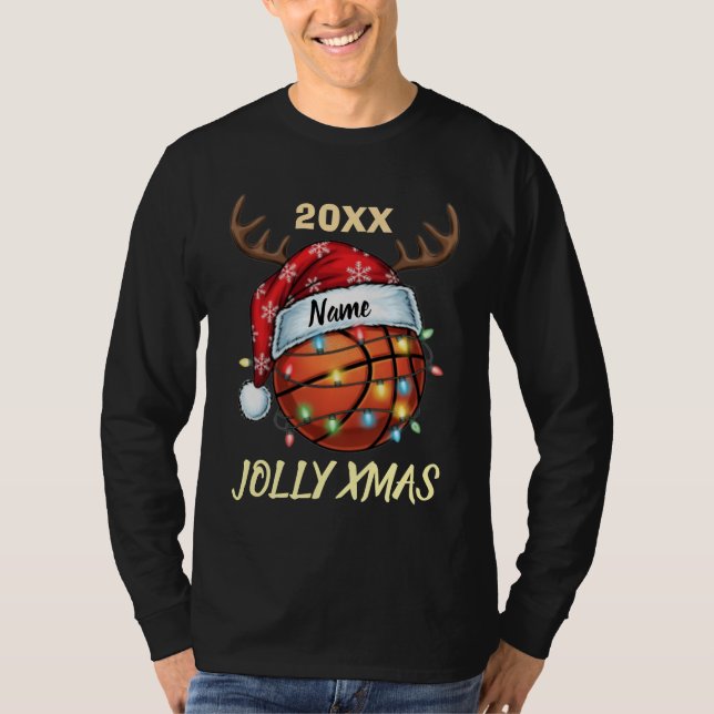 T-shirt  Santa Hat Basketball Reindeer Christmas Fun Sport (Devant)