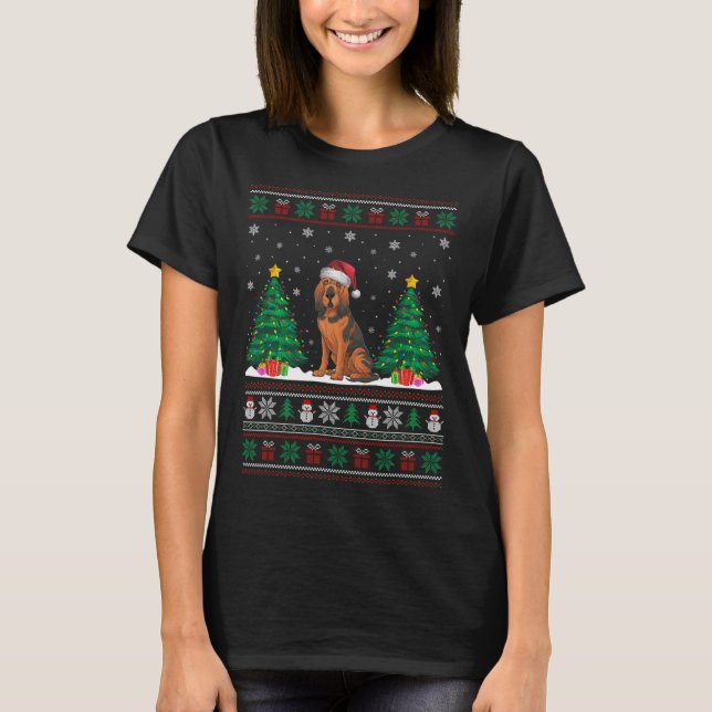 T-shirt Santa Hat Bloodhound Chien Christmas Tree Lumières (Devant)