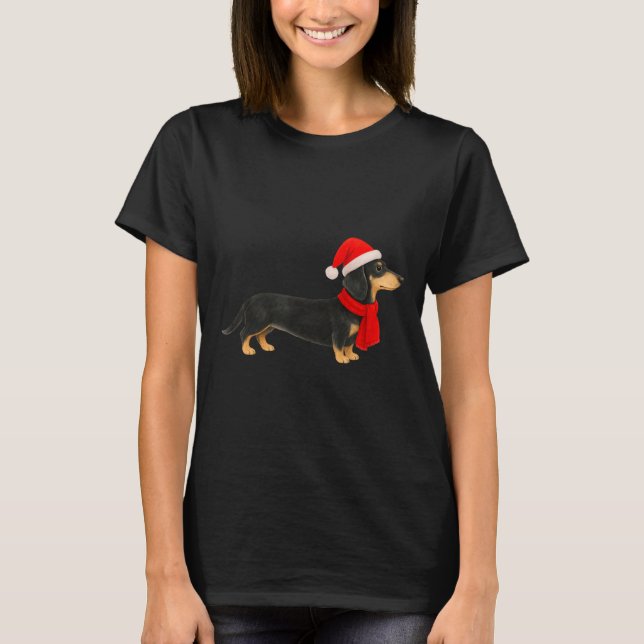 T-shirt Santa Hat Dachshund Christmas Funny Cute Dog Mom  (Devant)