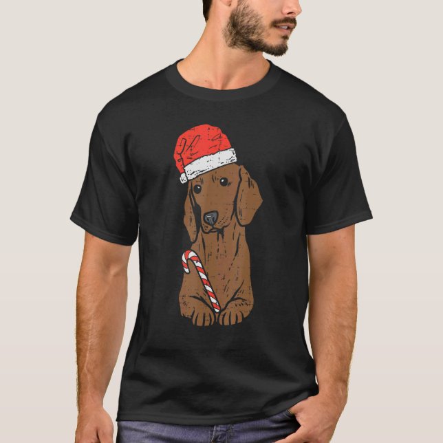 T-shirt Santa Hat Dachshund Wiener Dog Christmas Xmas Men  (Devant)