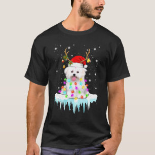 T-shirt Santa Hat Noel Reindeer maltais Lumière Ornementat