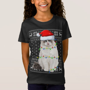 T-Shirt Santa Hat Ragdoll Chat Xmas Éclairage Laid Ragdoll