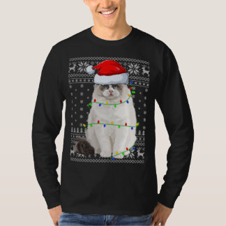 T-shirt Santa Hat Ragdoll Chat Xmas Éclairage Laid Ragdoll