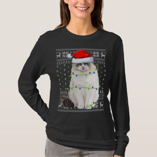 T-shirt Santa Hat Ragdoll Chat Xmas Éclairage Laid Ragdoll