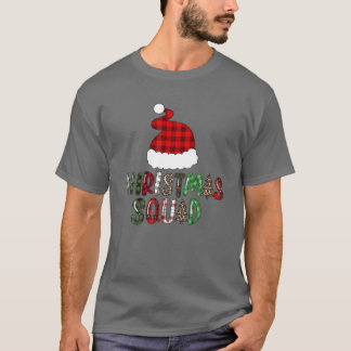T-shirt Santa Hat Red Buffalo Plaid Famille des équipes de