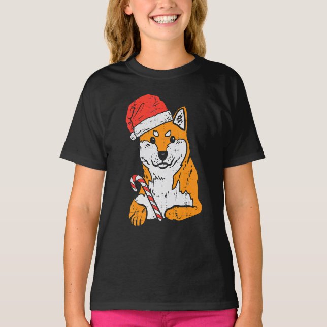 T-shirt Santa Hat Shiba Inu Akita Dog Christmas Xmas Doge  (Devant)