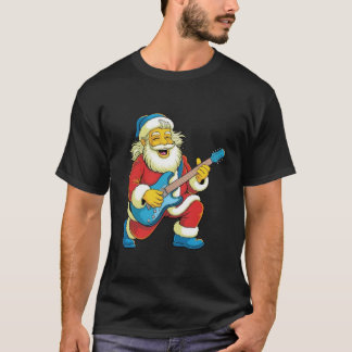 T-shirt Santa joue joyeusement de la guitare à Noël