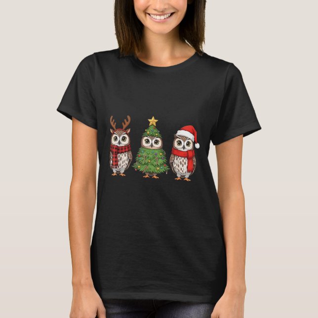 T-shirt Santa Owl Christmas Tree Owl Lover Animal Xmas Paj (Devant)