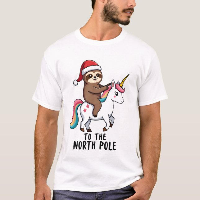 T-shirt Santa Paresseux à Cheval sur Licorne Drôle Fille N (Devant)