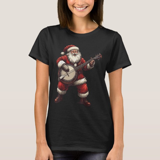 T-shirt Santa Playing Banjo Funny Banjo Player Bluegr Chri (Devant)