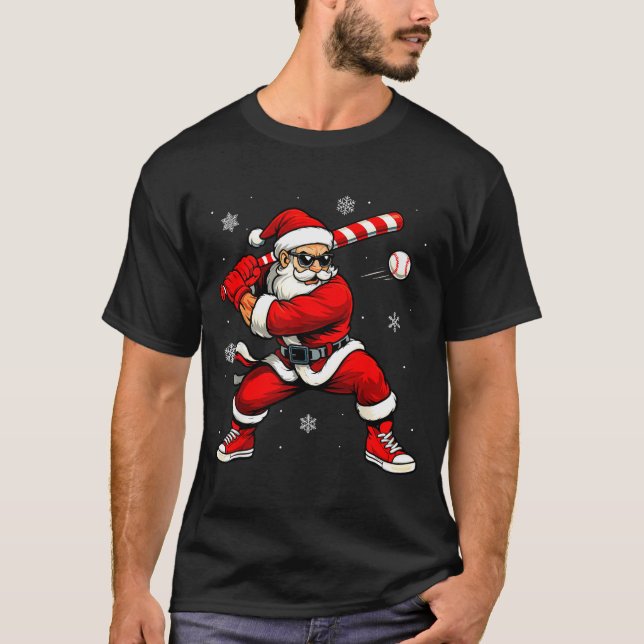 T-shirt Santa Playing Baseball Xmas Funny Christmas Baseba (Devant)